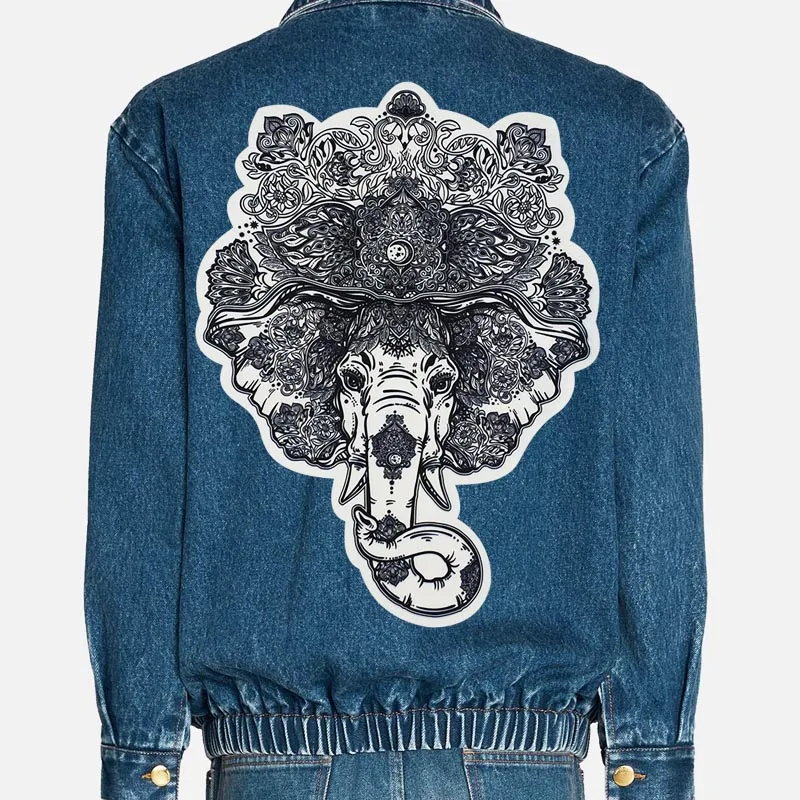 1 шт. большой черно-белый Принт головы слона ткань нашивка животных сшитая на