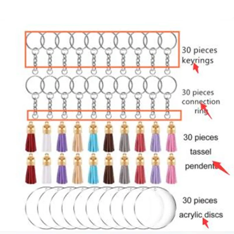 

120Pcs Acrylic Clear Circle Discs Keychain Set Round Acrylic Keychain Blanks DIY Accessories