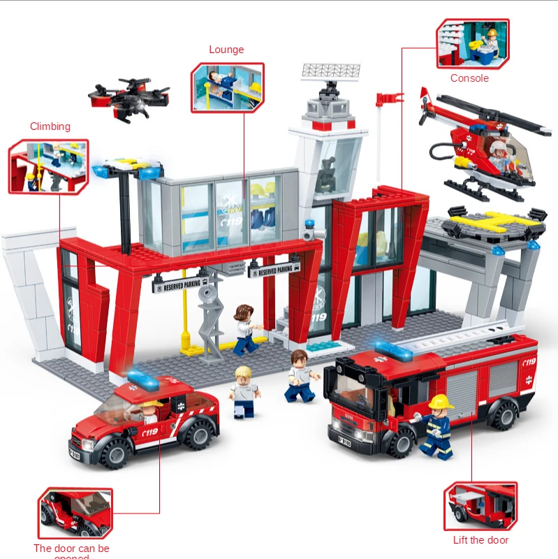 

City Fire Station Model Building Blocks Firefighter man Truck Enlighten Bricks Compatible Educational Toys For Children