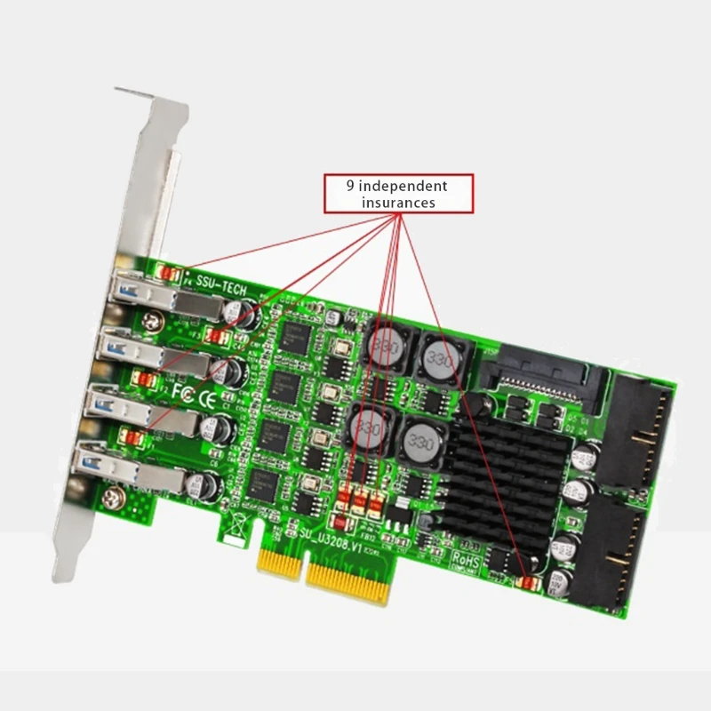 

KX4A PCI Express-pci-e Expansion Card for USB 3.0, 8 Independent Sata Power Control, USB 3.0 Ports,4 Channels for Camera