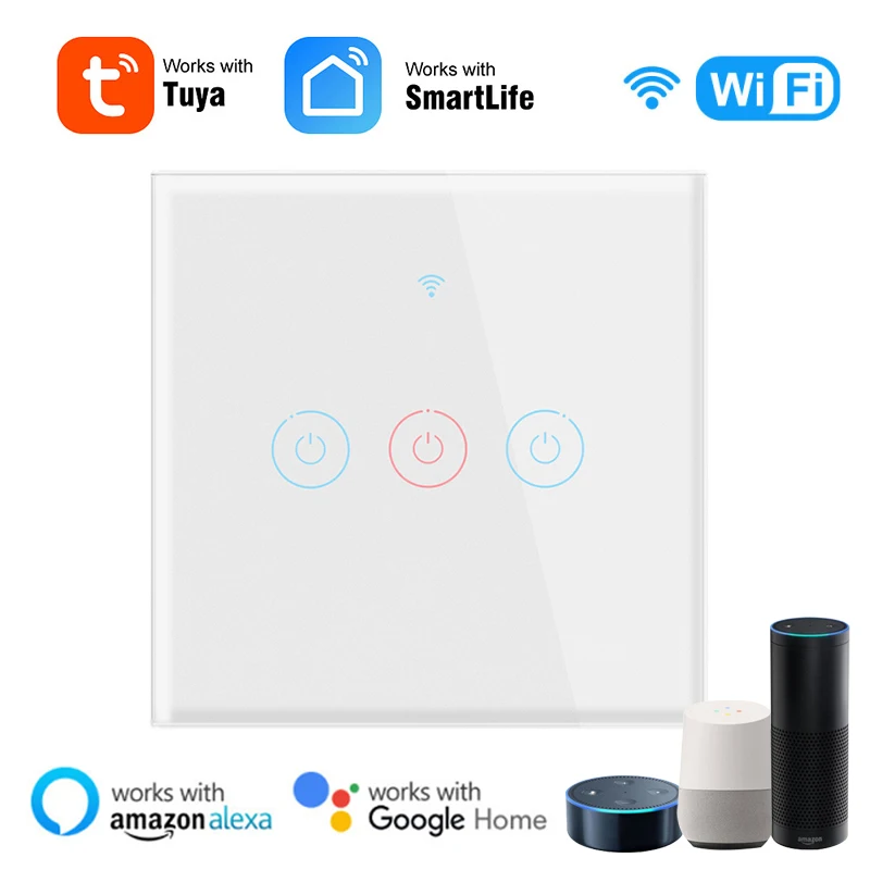 

Smart Wifi Touch Switch No Neutral Wire Required Smart Home 1/2/3 Gang Light Switch 220V Support Alexa Tuya App