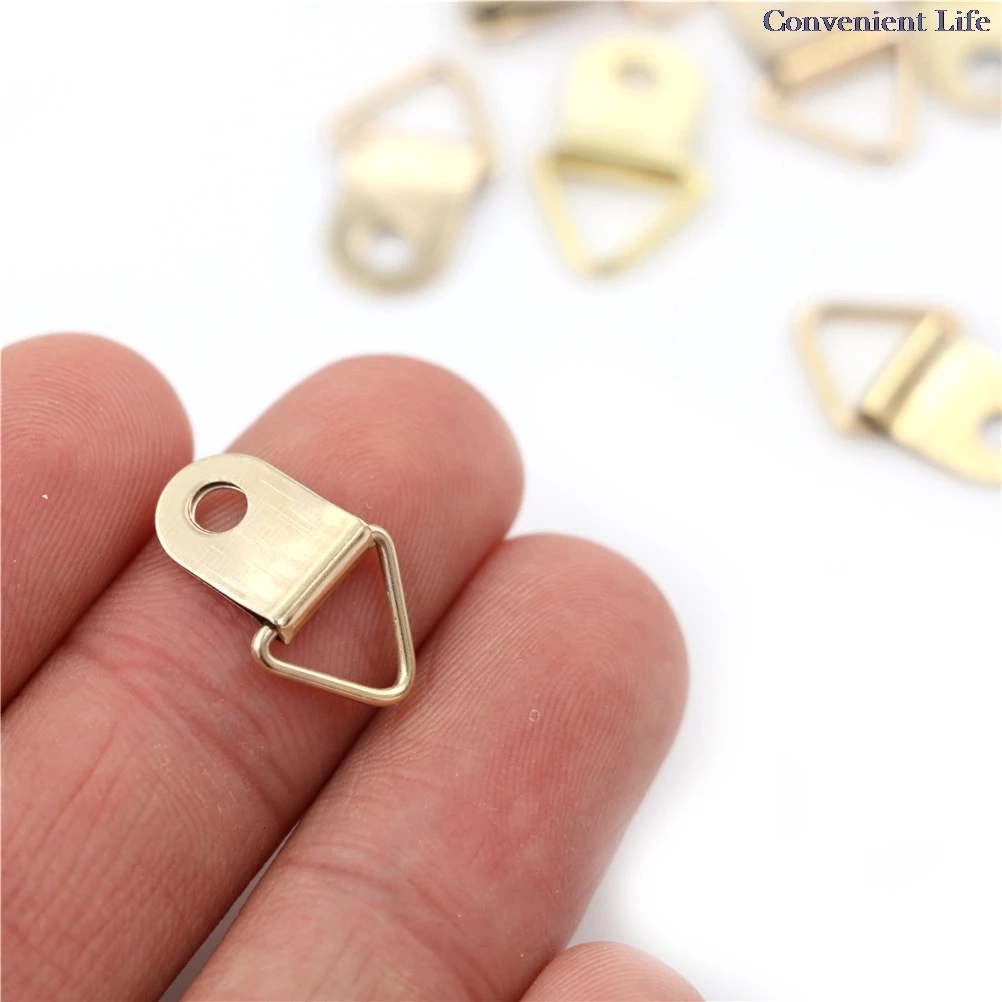 

100pcs/Lot Golden Triangle D-Ring Hanging Oil Painting Mirror Picture Frame Hanger Art Work Photo Wall Hook Hooks Hanger