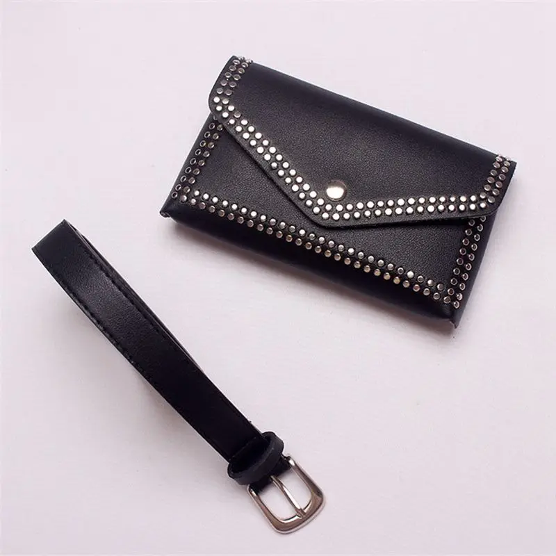 

Women Rivet Waist Belt Pack Casual Waist Bag PU Leather Women Bags Travel Belt Wallets Fanny Bags Ladies For iphone8/+
