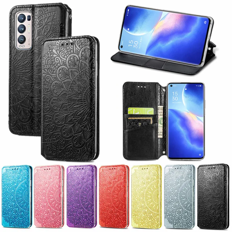 

Flip Leather Case for OPPO A72 A94 A54 K9 Find X3 Lite Reno5 Pro Plus Realme V11 V15 C11 Cover Embossed Wallet Shockproof Coque
