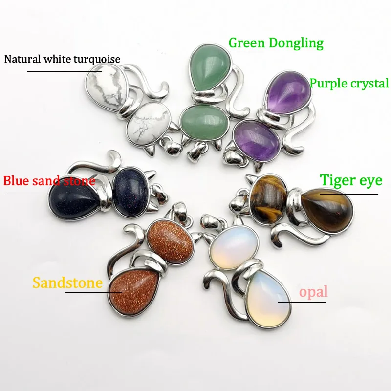 Женские ожерелья с натуральным камнем подвески в форме кота розового кварца