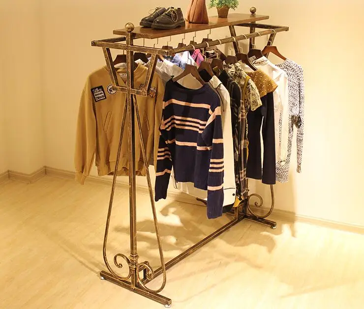

Ретро-полка для магазина женской одежды Zhongdao двухрядная вешалка для одежды Детская напольная полка для одежды
