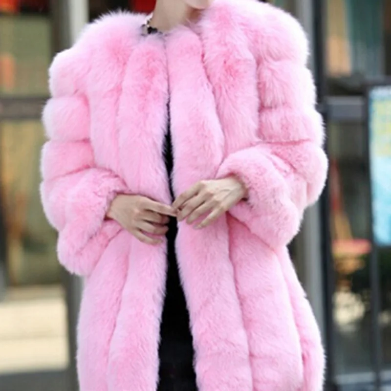 Pink Куртка, пальто, Зимняя женская, повседневная, элегантная, плюс размер, дизайнерская, теплая, модная, пушистый ворсистый, пальто из искусственного меха, высокое качество, новое поступление - Color: Pink
