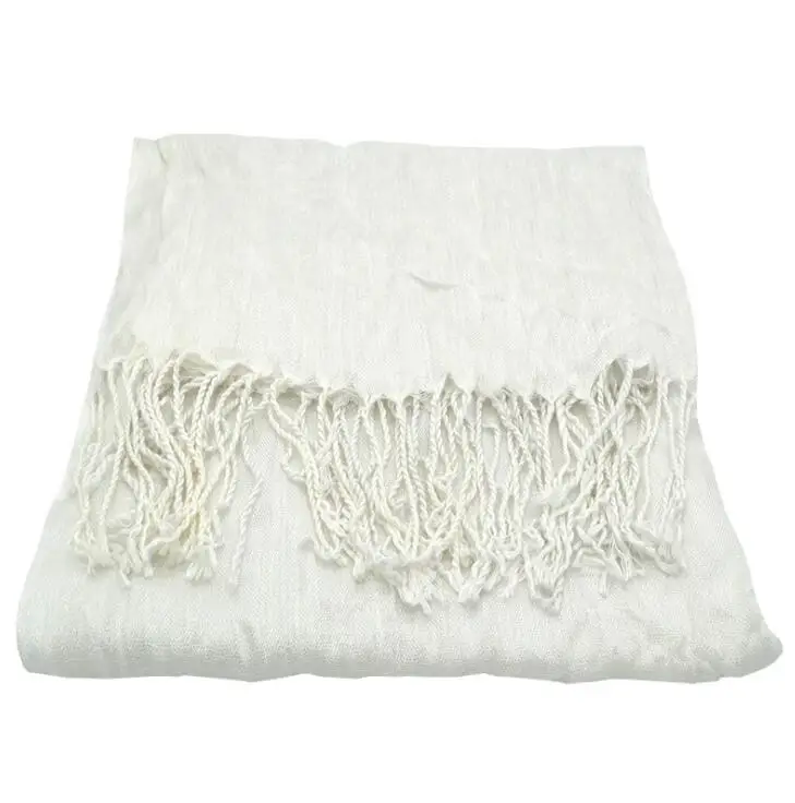 

womens girls ladies cotton linen scarf towel fringed shawl white scarf