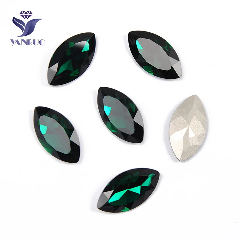 Emerald Yanruo 4227 в огранке маркиза, пришивной стразы большие стеклянные стразы Глаза Лошади Точка назад Необычные камни и кристаллы для украшения - Цвет: Emerald
