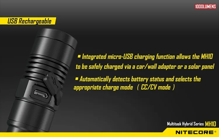 Nitecore MH10 тактический флэш-светильник Cree XM-L2 1000 Люмен usb зарядка поиск поход ручной светильник+ 1 шт. 2300 мАч 18650 B