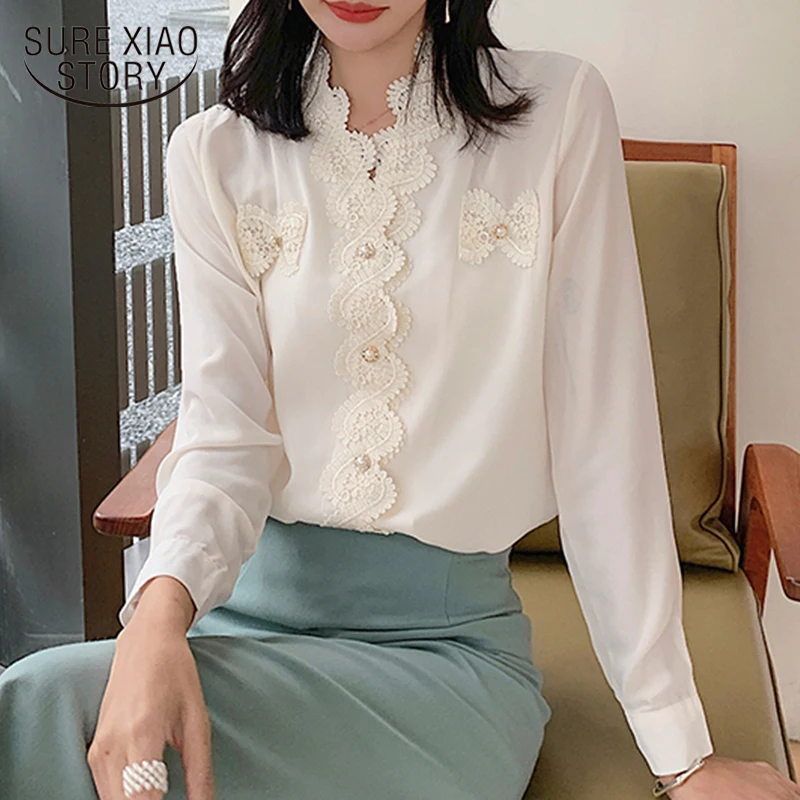 

Женские топы и блузки длинный рукав v-образный вырез шифон корейская модная одежда женская одежда 6688 50