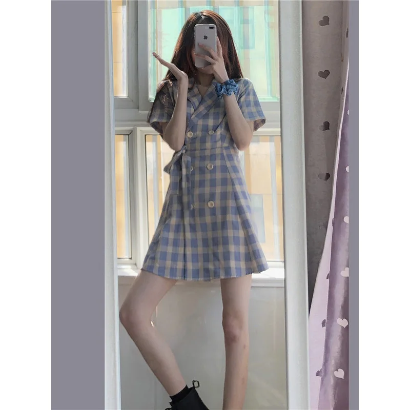 Весна 2021 Новинка супер девушка Мори клетчатое платье с небольшой талией