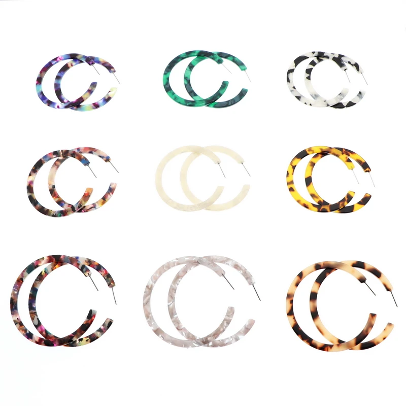 Богемные акриловые серьги женские кольца большие леопардовые гвоздики в виде