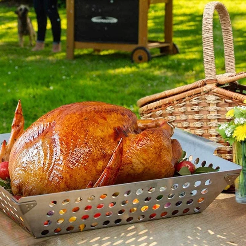 Гриль Корзина Набор из 2 большой барбекю вок для овощей Kabobs креветки квадратные