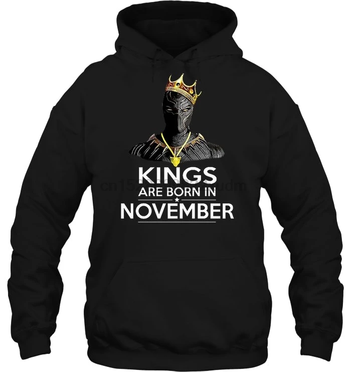 Мужская толстовка Kings Are Born In November Черная пантера версия женская уличная одежда |