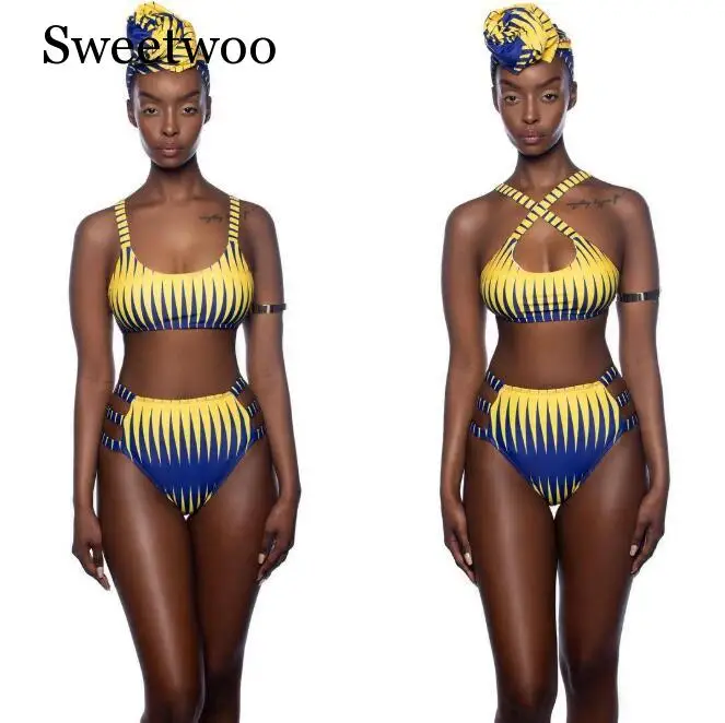 Модное бикини с принтом 2 шт. женские сексуальные африканские пляжные купальники