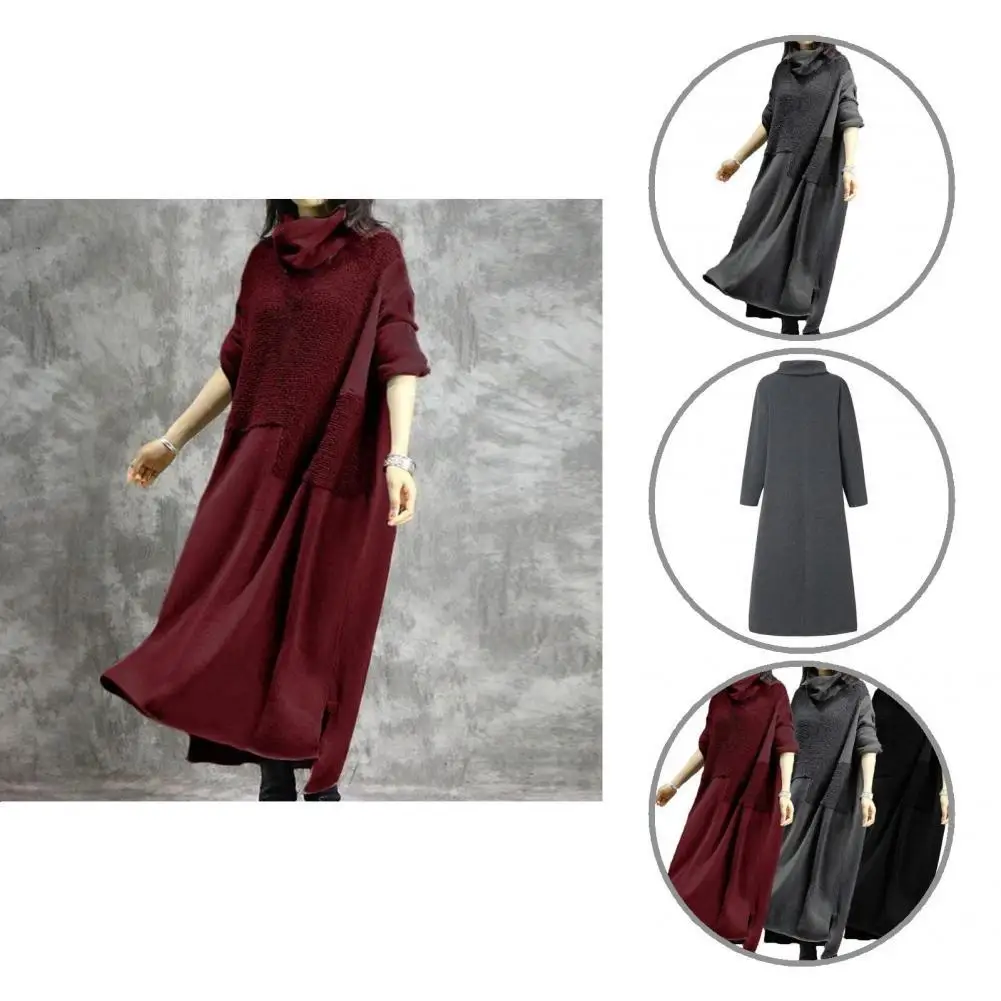 

Popular Sweatshirt Dress Loose Autumn Winter Pure Color Irregular Dress Women Outwear Maxi Dress