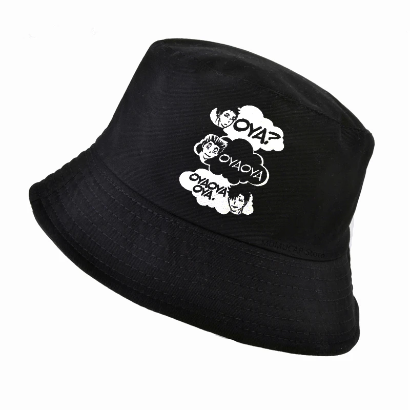 

Oya Oya Oya Haikyuu women bucket hat Kuroo Anime Harajuku Fashion Hip Hop fisherman hats Unisex summer bob panama cap