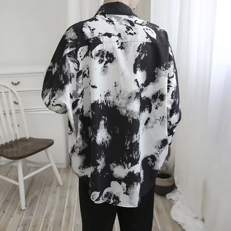 Spring Autumn Men's Printed Shirts Fashion Large Size Shirts Thin Youth Long-sleeved Single-breasted Lapel Urban Youth Loose