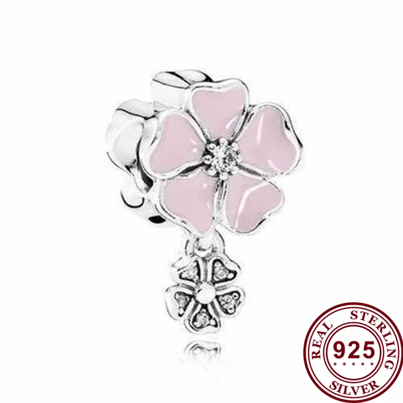

Original 925 Sterling Silver Bead Pink Enamel Plum Blossom String Beads Fit Pandora Women Bracelet & Necklace Diy Jewelry