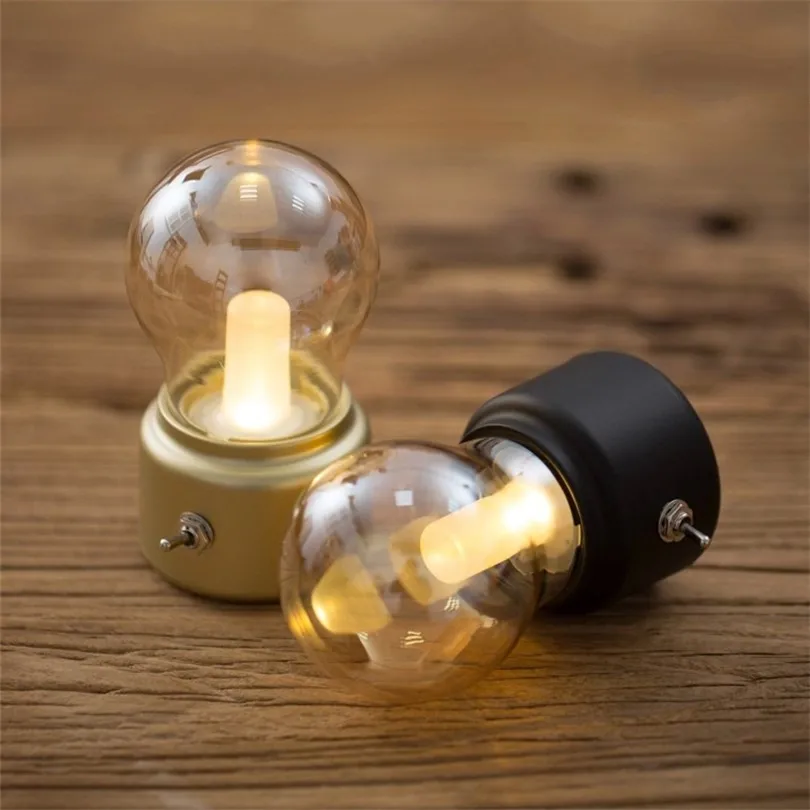 Retro LOFT Night Light Black Iron Art LED Light Edison Bulb USB Charging Lamps Kids Bedroom Bedside Lam Home Deco Nightlight DC