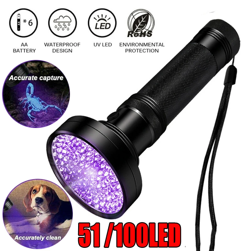 Ультрафиолетовая 100 светодиодный лампа-вспышка черная лампа для осмотра ффонарь