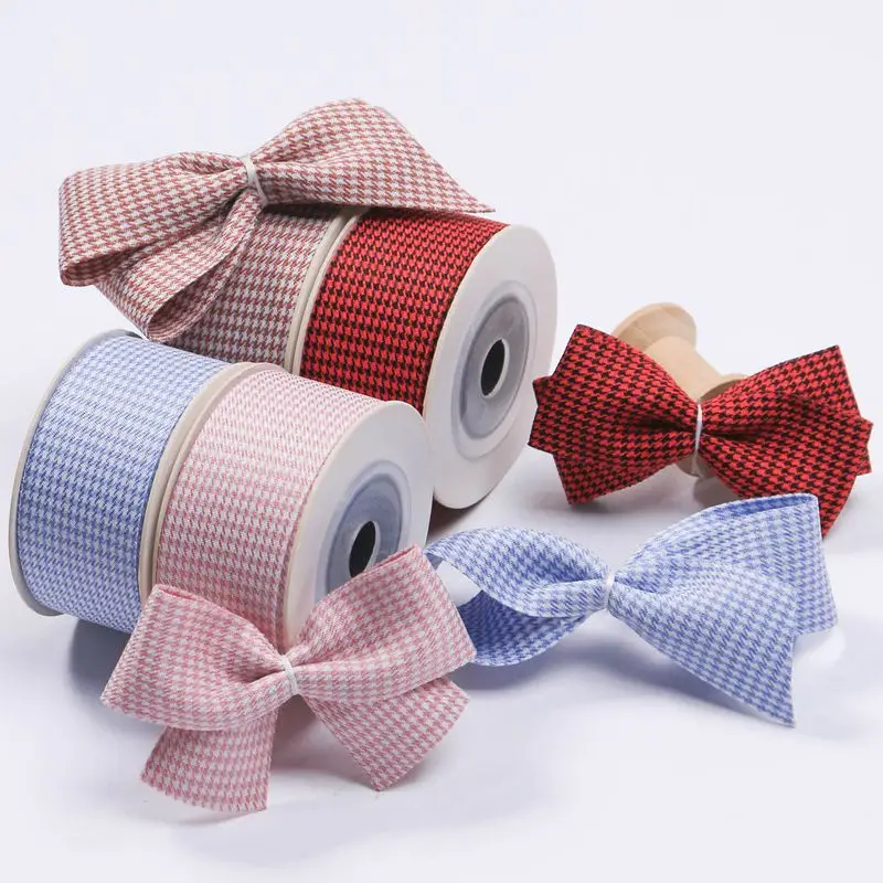 

25mm 40mm Thick Houndstooth Fabric Ribbon Cotton 1.5" 1" DIY Make Hair Bows Accessories Gift Packing Carfts Materials 50 Yards