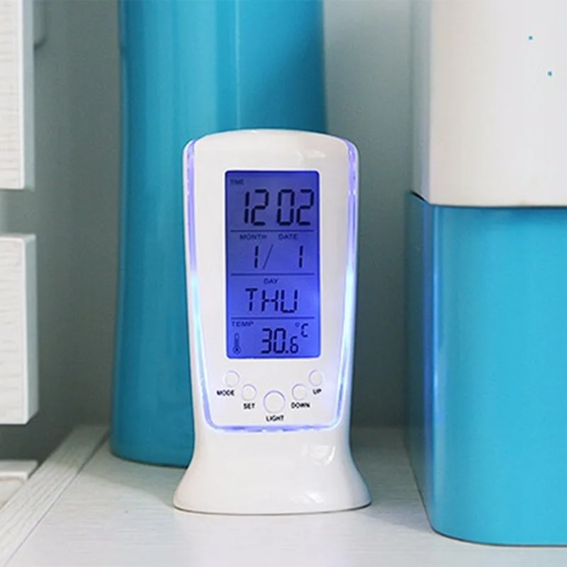 New LED digital LCD alarm clock with calendar thermometer mini luminous music mute lazy blue backlit electronic | Дом и сад