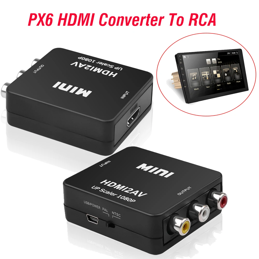 Адаптер HDMI RCA AV/CVBS HD 1080P Mini HDMI2AV видеопреобразователь для PX6 автомагнитолы|Мониторы