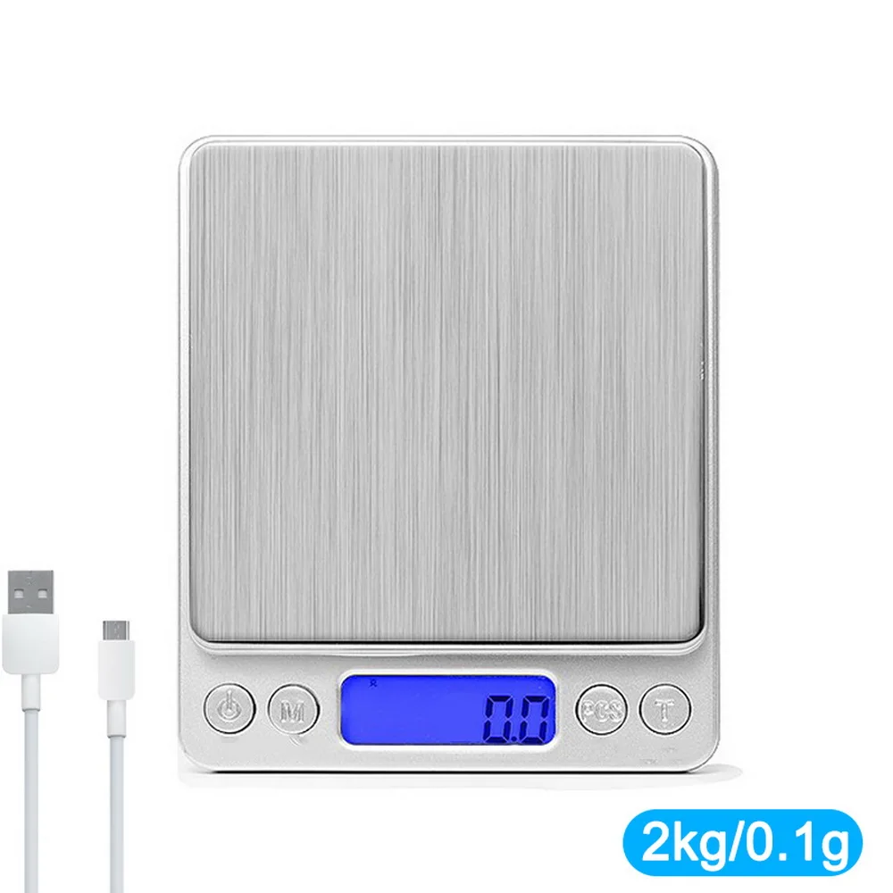 USB lcd Цифровые весы мини карманные из нержавеющей стали прецизионные ювелирные изделия электронные весы граммов вес для золота выпечки приготовления пищи - Цвет: 2kg-0.1g