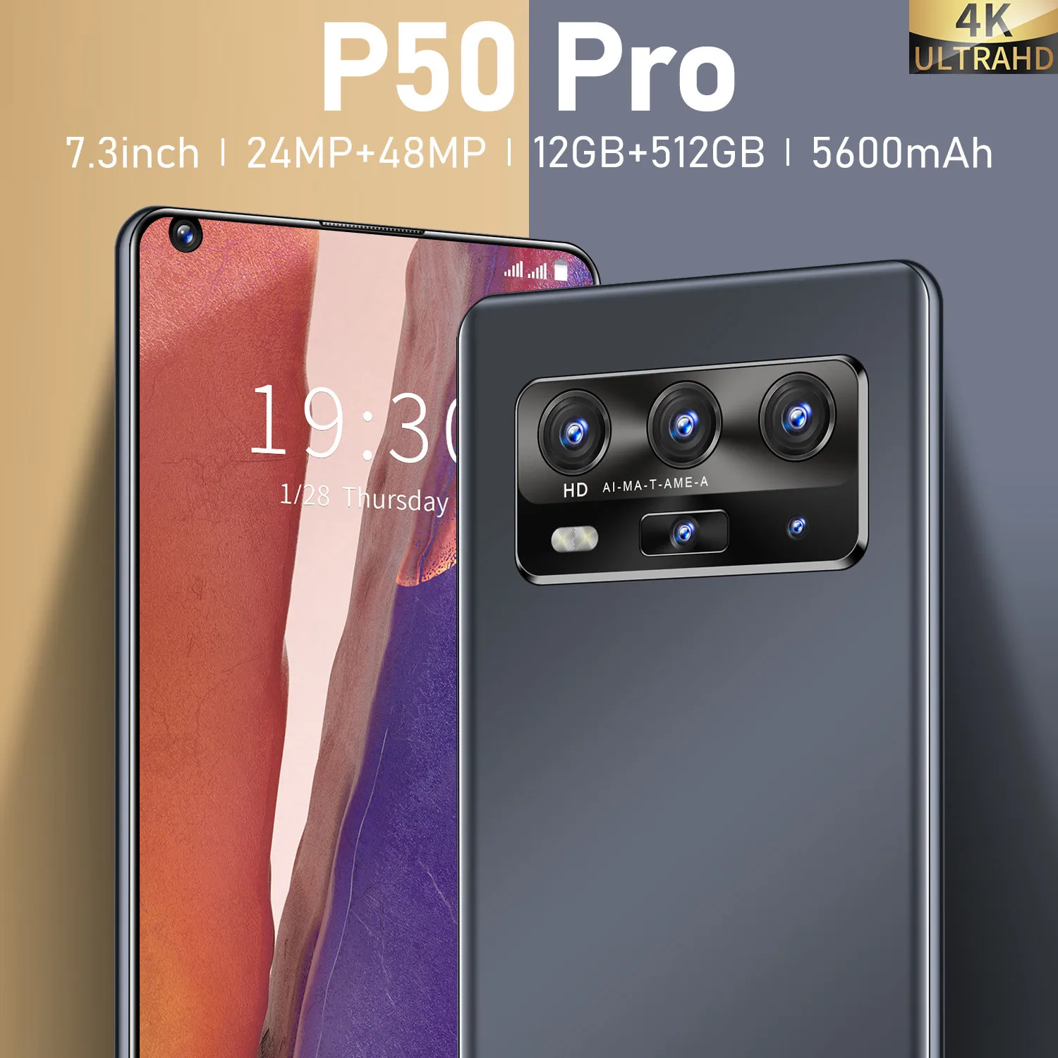 

Top Smartphone P50 Pro Global Version 7.3 Inch Screen 5600mah 12G 512G Snapdragon 888 24MP 48MP Camera Face ID Mobile Phone