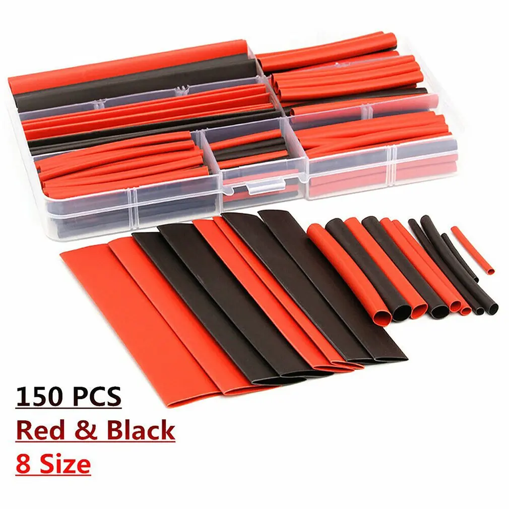 

150Pcs Heat Shrink Tubes Kit Shrinking Assorted Polyolefin Insulation Sleeving Wire Cable 8 Sizes DIY Connector Repair