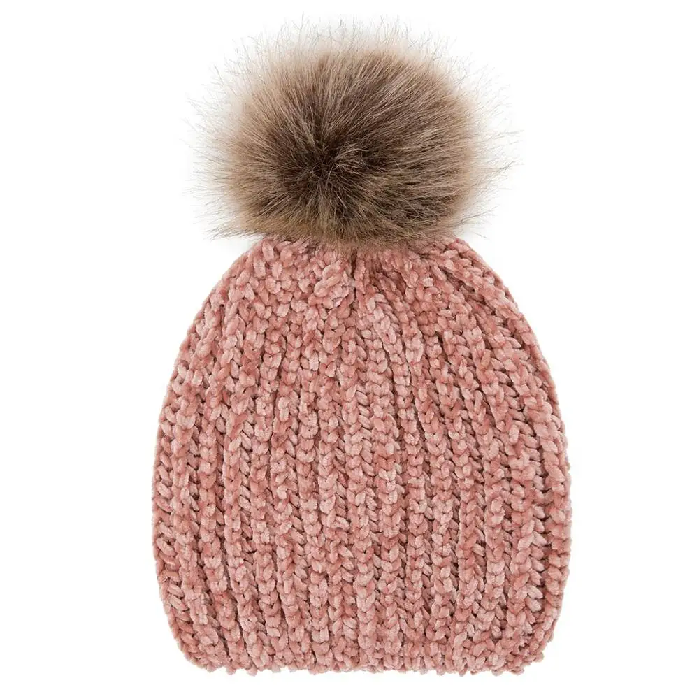 Skullies Beanies для женщин синель пом Вязанная женская зимняя шапка мягкая шапка шапки для девочек Толстая Skullies женская шапка