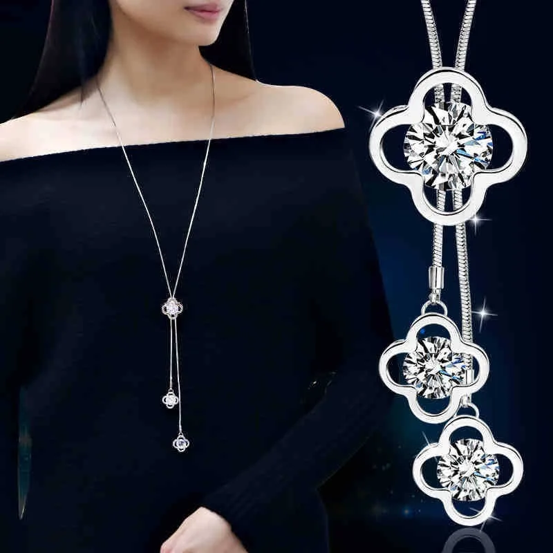 

Popular fashion four-leaf clover long sweater chain autumn and winter women's clothing temperament necklace wild tassel pendant
