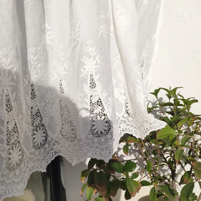 JUYANG. Новые хлопковые ажурные шторы для шкафа с вышивкой. Короткие белые шторы.