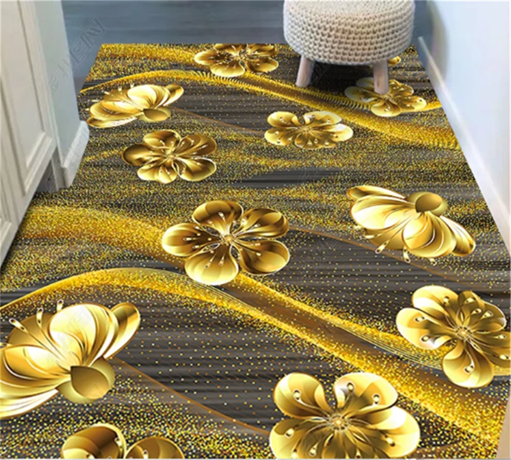 

beibehang Customized floor mural hotel golden large flower European style coiled material loop carpet pattern papel de parede