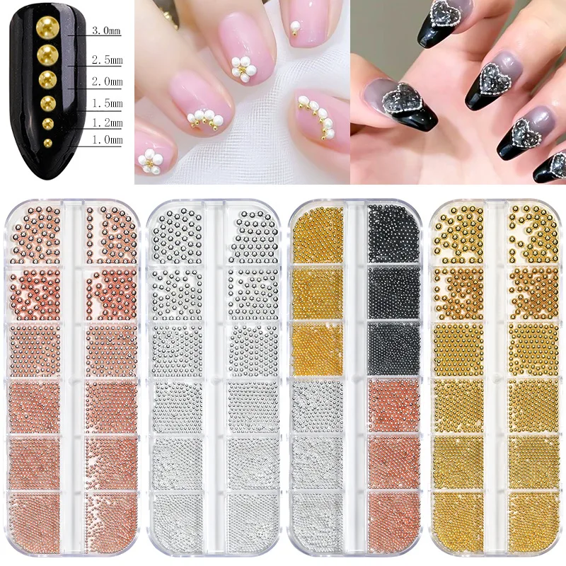 12 Grid Nails Accessories Steel Beads Charms Nail Art Decorations Manicure Glitter Design 2021 Korean 3D Caviar Beads