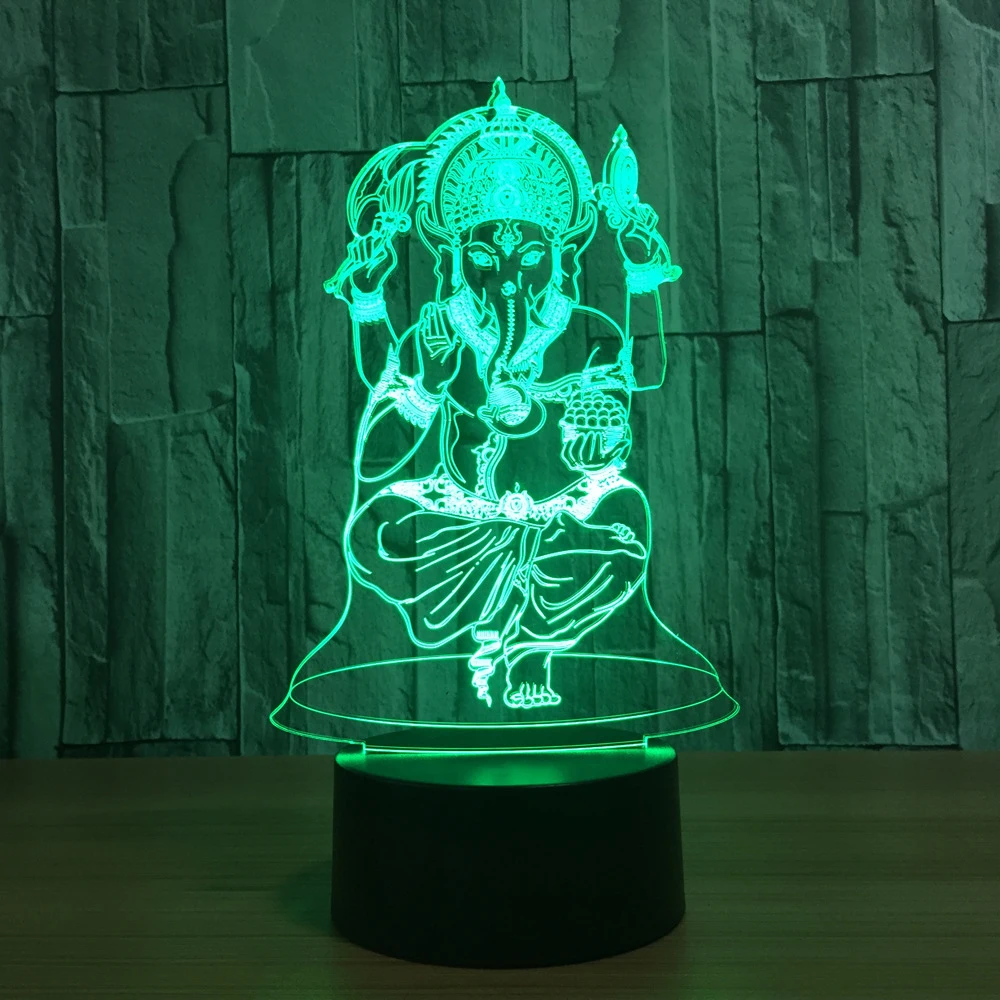 3D светодиодный ночник индийский лорд слон визуальный 7 цветов Ganesha настольная
