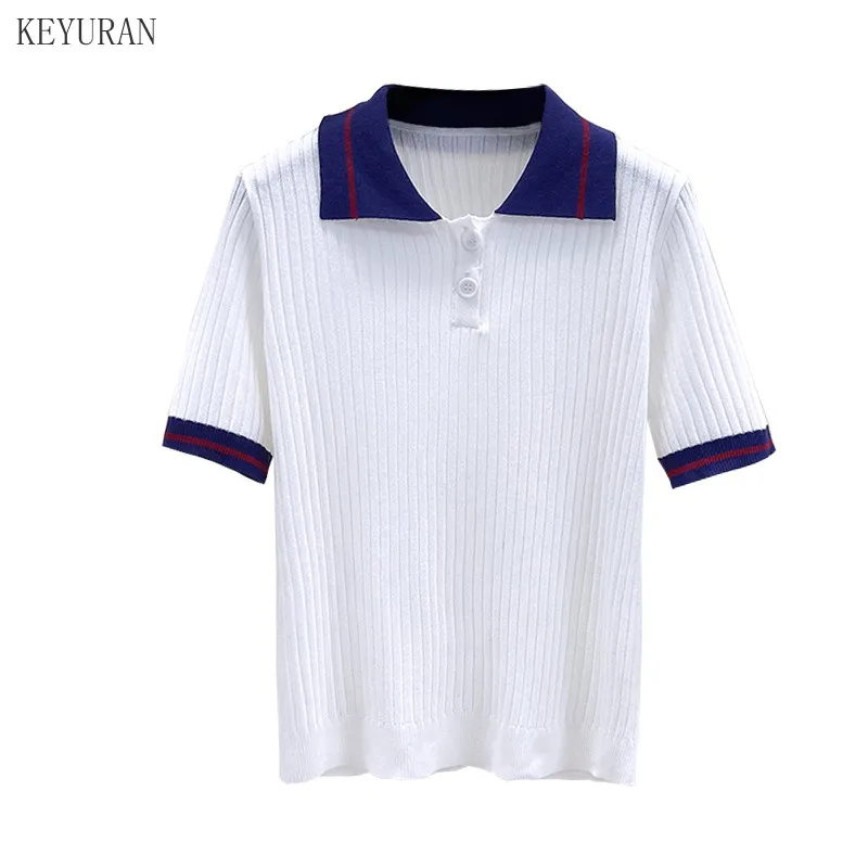 

Plus Size Summer Women Knitted T-shirts Female Turn-down Collar Ice Silk Tshirt Short Sleeve Tops Tees Fashion Casual T Shirt