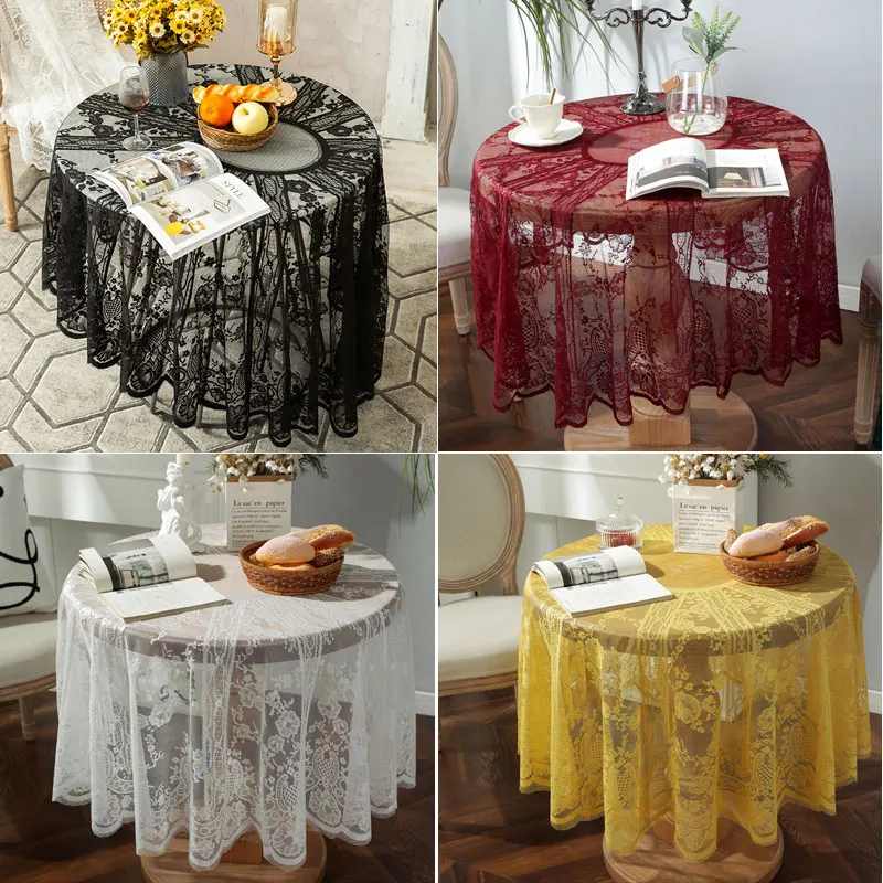 

Lace Wedding Tablecloth for Table Elegant Hollow Round Tablecloths for Birthday Christmas Coffee Dining Table Kitchen Decor