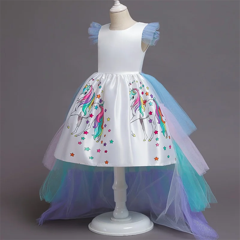 Unicorn Dress for Girls Tutu Rainbow Princess Dresses Kids Party Gorgeous Backless Gown Unicornio Theme Cosplay Costume | Детская одежда