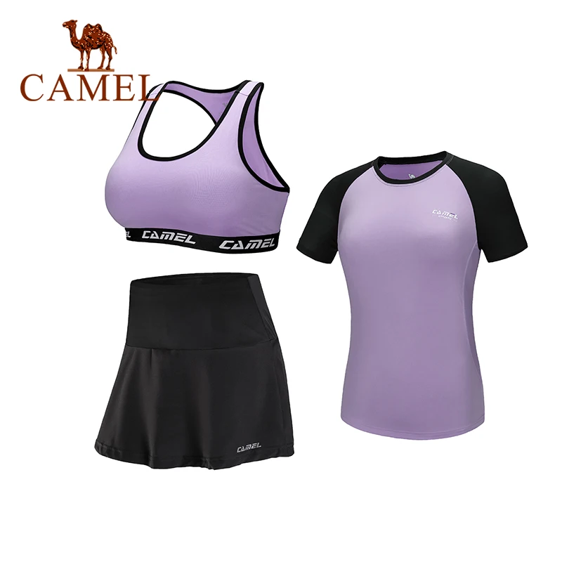 CAMEL, спортивные костюмы, спортивный костюм, 5 шт., для женщин, зимние, для бега, быстросохнущие, с длинным рукавом, для фитнеса, тенниса, юбки, леггинсы, для тренировок - Цвет: 104 Purple 3pcs