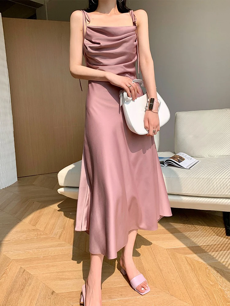 

Neon Satin Lace Up Summer Women Bodycon Long Midi Vintage Backless Elegant Party Outfits Sexy Club Clothes Vestido Dress Robe B5