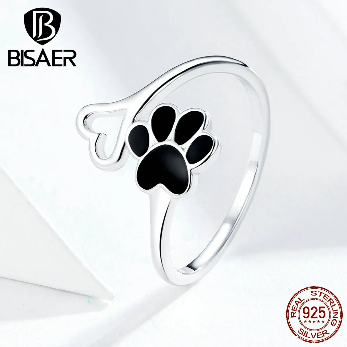 Собачьи лапы BISAER,, 925 пробы, серебряные, собачьи лапы, кольца на палец для женщин, любовь, животные, ювелирные изделия ECR584