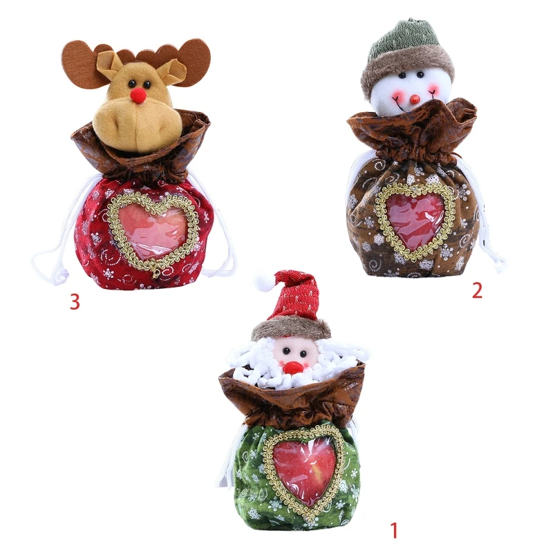 

Christmas Drawstring Candy Bag Cartoon Elk Santa Snowman Plush Toy Gift Pouch