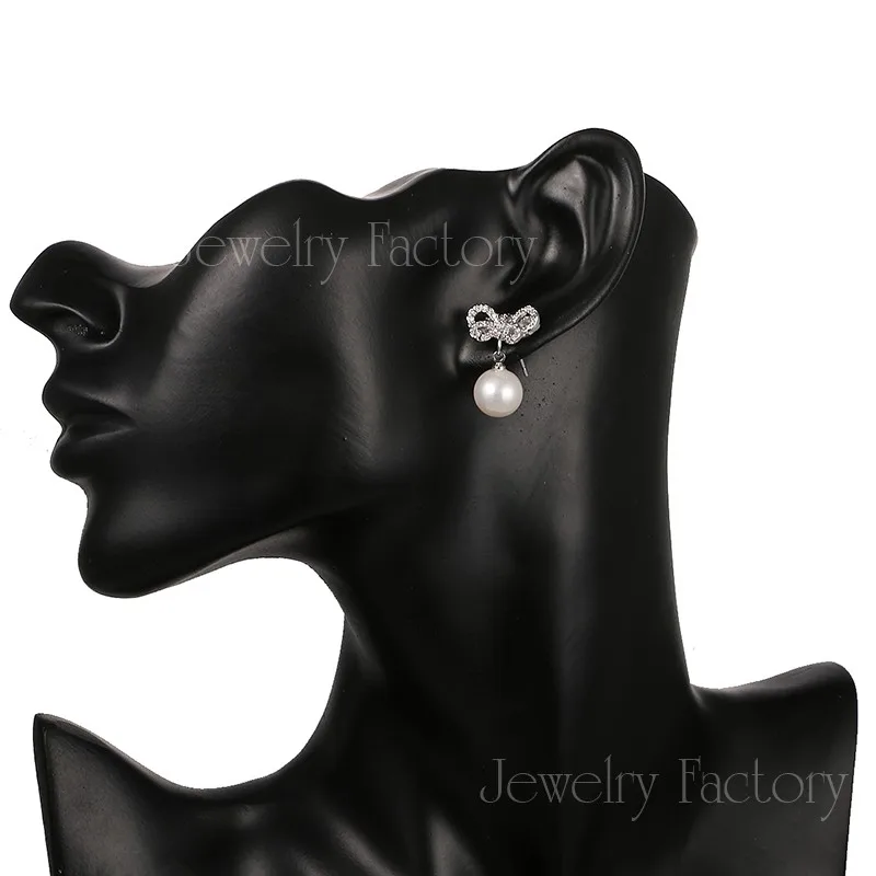 

New Luxury Retro Halo Simulated Pearl Earring White Gold CZ New Arrival Bowknot Casual Wearing Earrings For Women