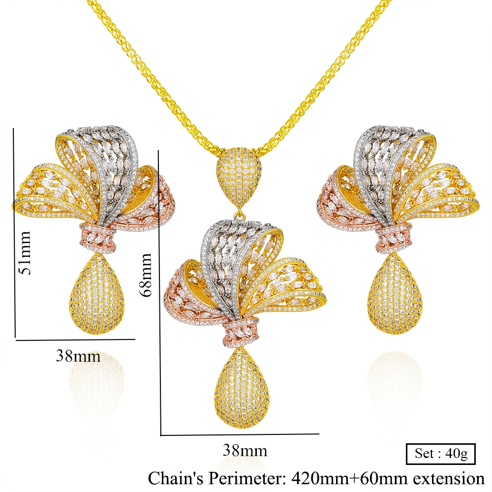 

missvikki Trendy Luxury Gorgeous Big Bow-knot Pendant Earrings Necklace PARTY Cubic Zircon Crystal CZ aretes de mujer modernos
