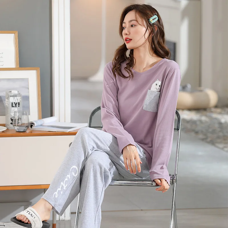 Women's Pajamas Kawaii Fall Navy Collar Pyjamas Cartoon Korean Fashion Sleepwear suit pijama mujer pyjama pour femme Freeship