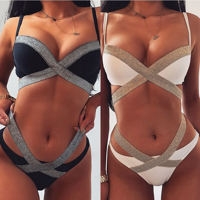 

Sexy Push Up swimwear Bikinis Women 2021 Female Low Waist 2 pieces Set Swimwear Women Bikini Set Bather Bathing Suit Beachwear