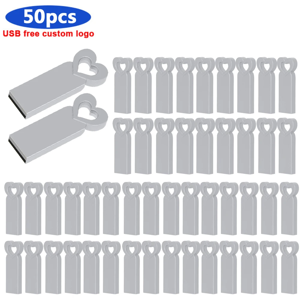 

pen drive usb flash drive 50pcs/lot metal lover heart creative memoria flash memory stick 64gb 128 gb simple design 32gb 16gb